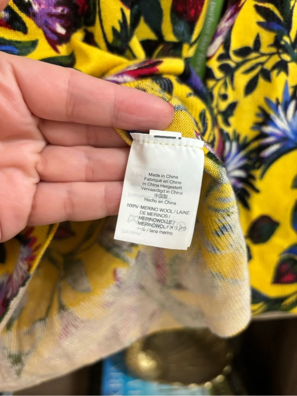J. Crew Yellow Floral Wool Crewneck Sweater, Size S